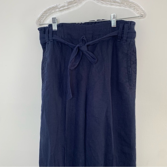 Mark & Spencer navy blue linen wide leg belted pant - Picture 2 of 11